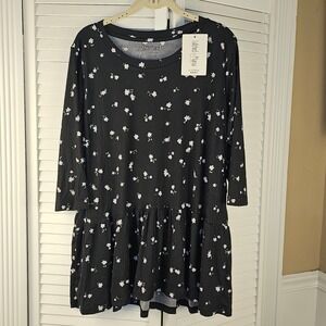 NWT Latched Mama Black Floral‎ 3/4 Sleeve Babydoll Maternity Nursing Top 1X